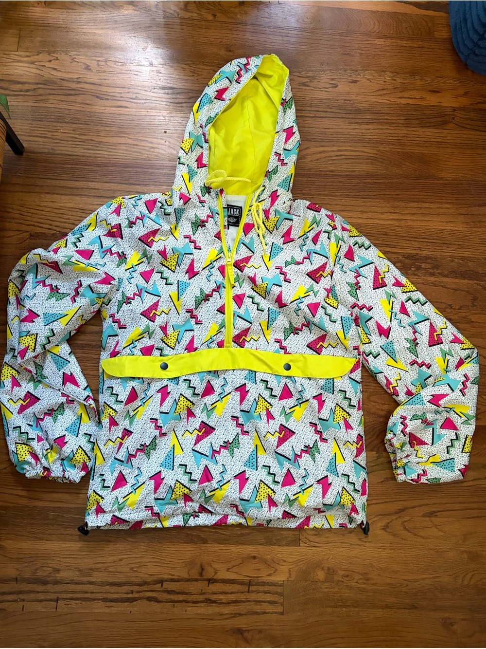 *Blackjack Y2K  Patterned Windbreaker Jacket with Yellow Accents Men’s Size S